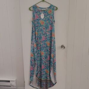 Floral Maxi Dress in Blue and Pink